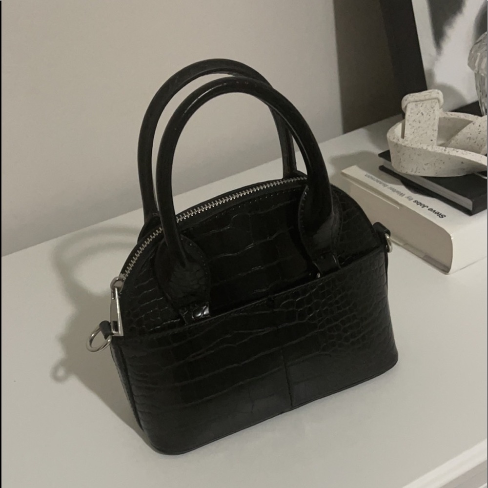 Zara Black Croc-Embossed Handbag